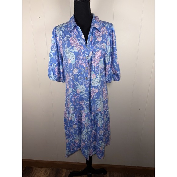 Lilly Pulitzer Dresses & Skirts - Lilly Pulitzer Bingley Citrus Crush Dress Cotton Blue Preppy Resort Size L